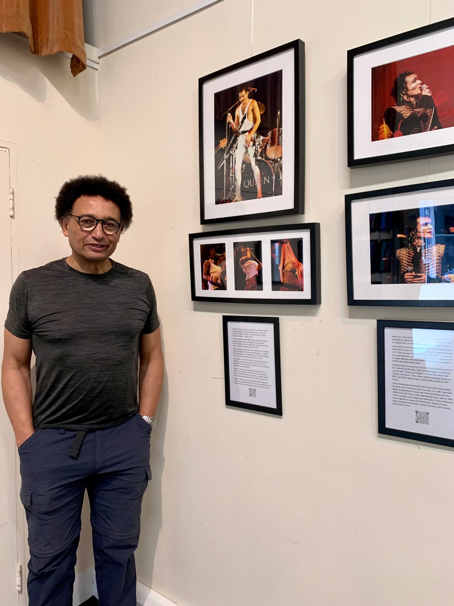 Sol N'Jie Getty rock photographer at the Musical Museum in Brentford setting up the Spandex synths and stadium rock exhibition