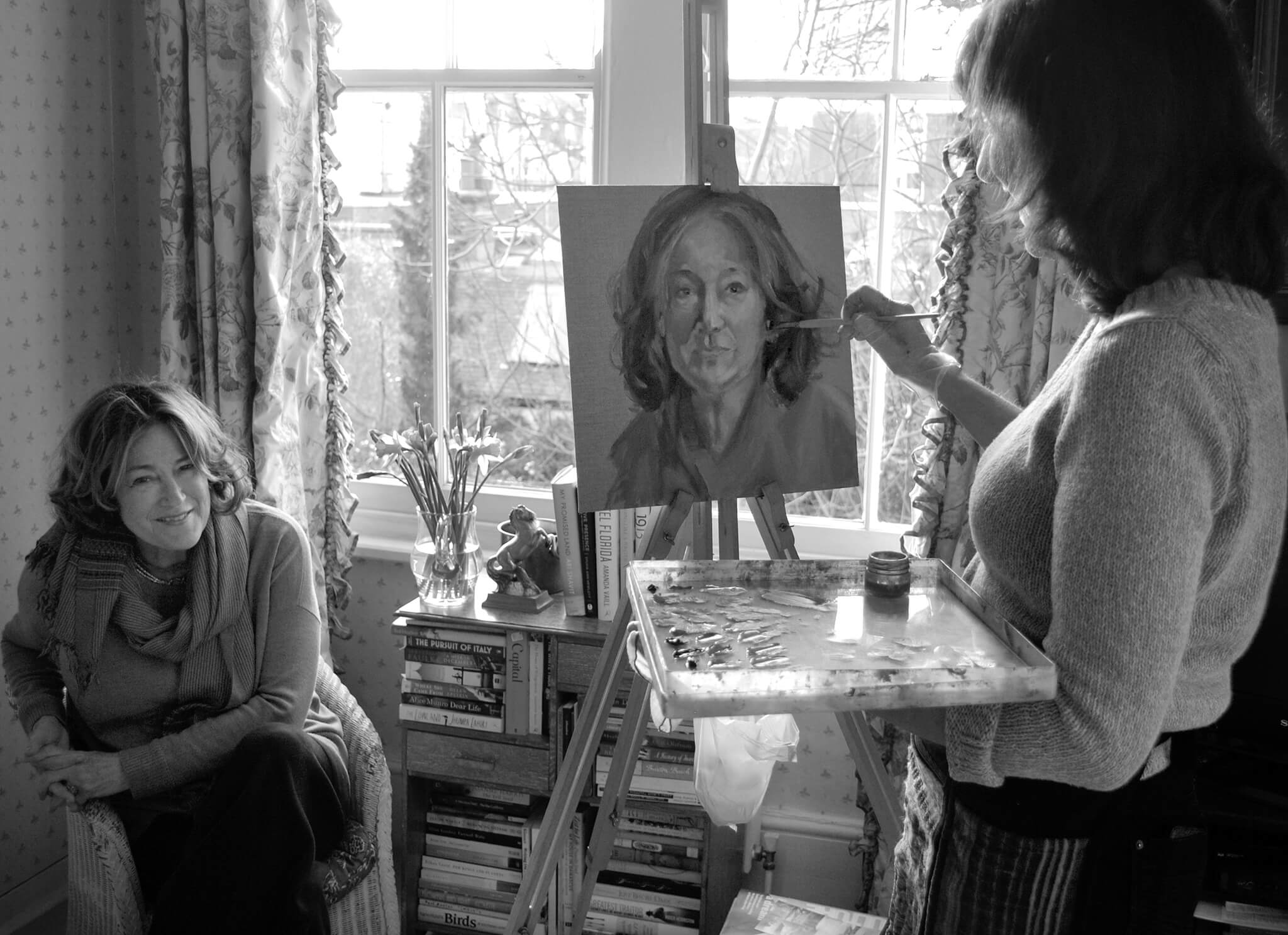 Geraldine Sharpe-Newton sitting for her portrait in oils study at her home by Stella Tooth.
