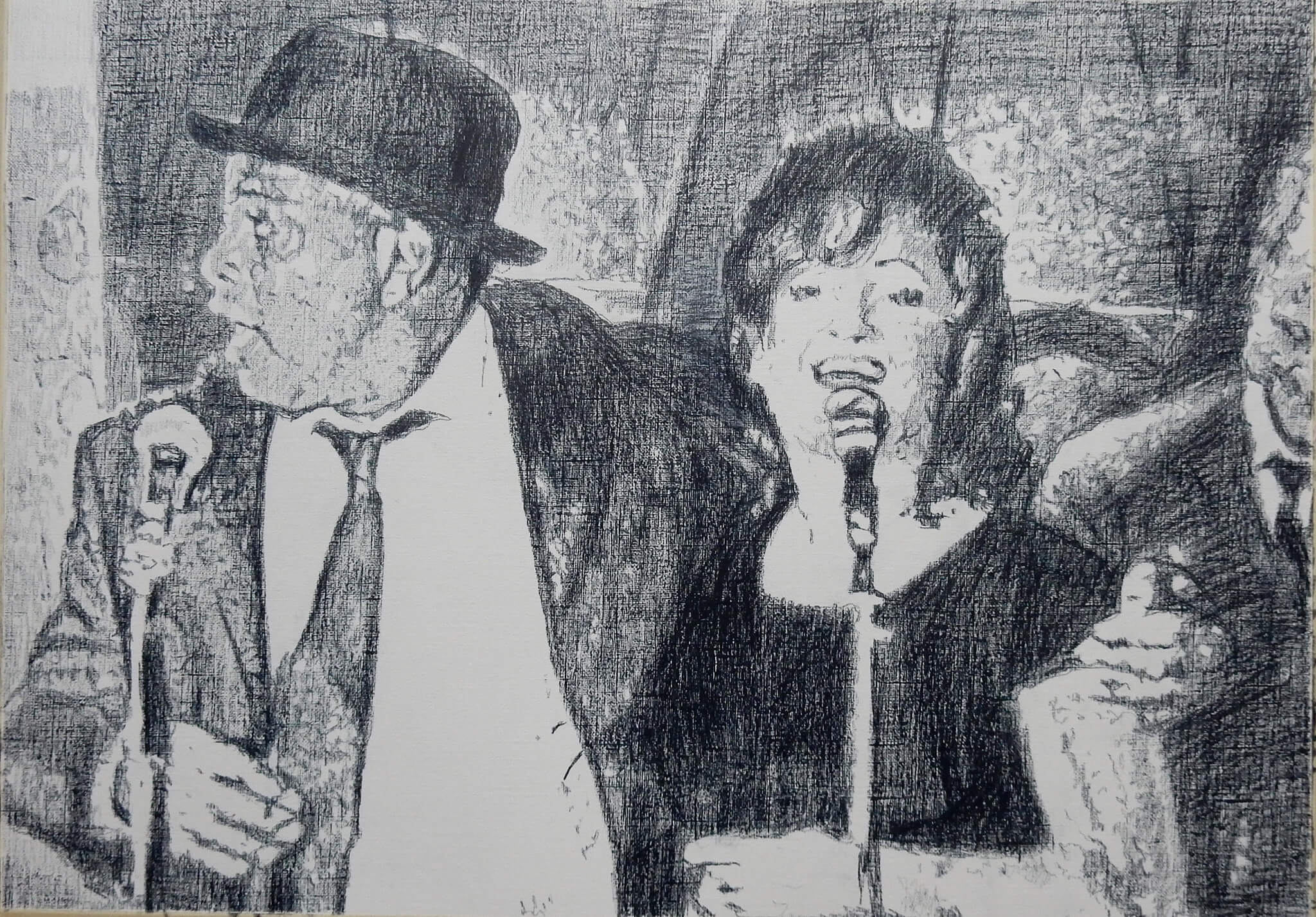 The Rawhides Blues Brothers tribute band pencil on paper drawing by Stella Tooth.