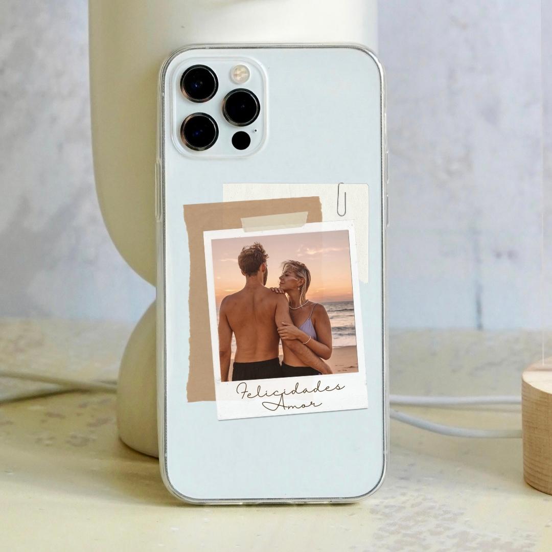 funda personalizada con foto polaroid y texto personalizable