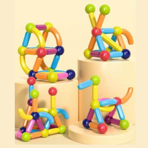 Four magnetic toys constructions