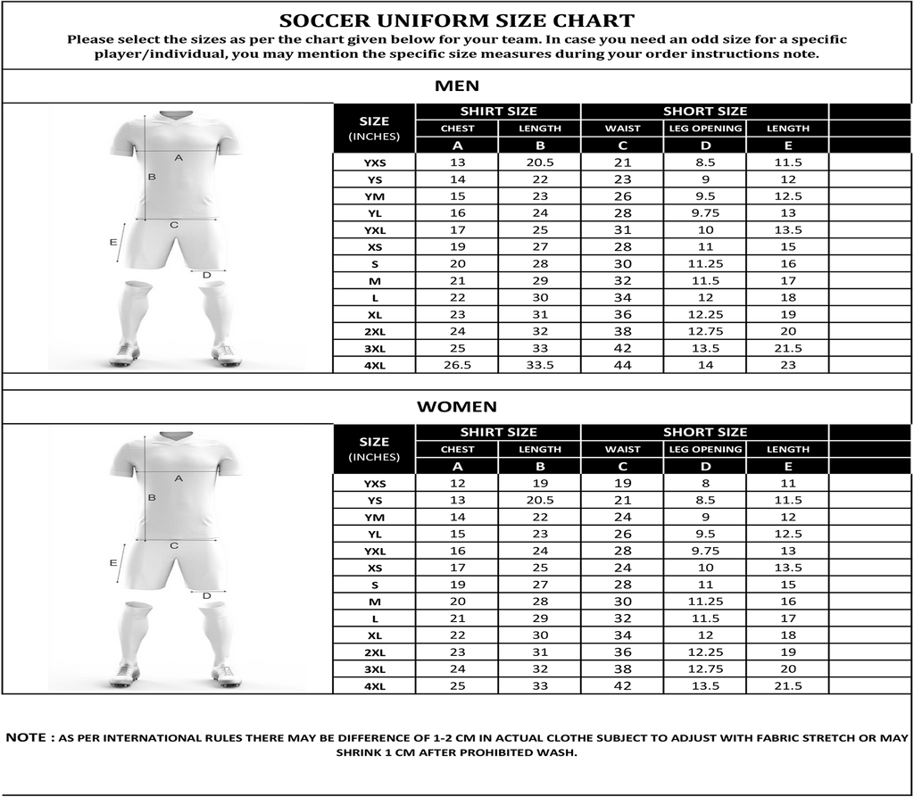 Soccer Uniform Size Chart