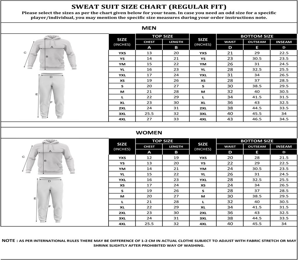 Sweat Suit Size Chart