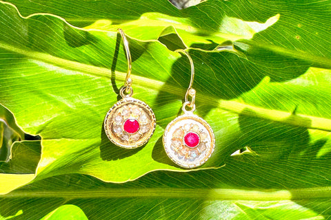 Natural Died Ruby Stone Brass Dangle Drop Earrings Handmade Gift for Women Christmas Valentines Mothers day 