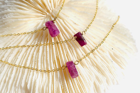 Chakra Healing Genuine Ruby Necklace 18K Yellow Gold Necklace Small Pendant 18 Inches Long