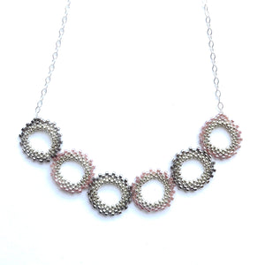 New! Six Open Circles Necklace in Silver and Pearl Pink - Amy Kanarek Designs