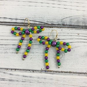 Mardi Gras Beads Bow Earrings - Classy Chaos Boutique