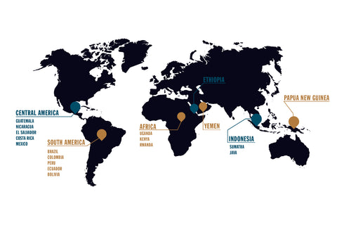 World Map of Coffee Growing Regions