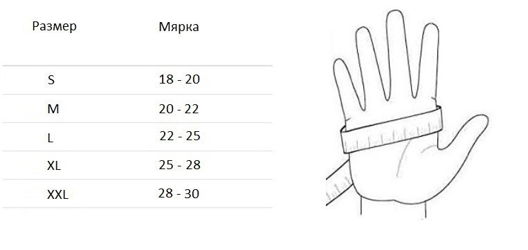 таблица с размери за мото ръкавици МотоГотин