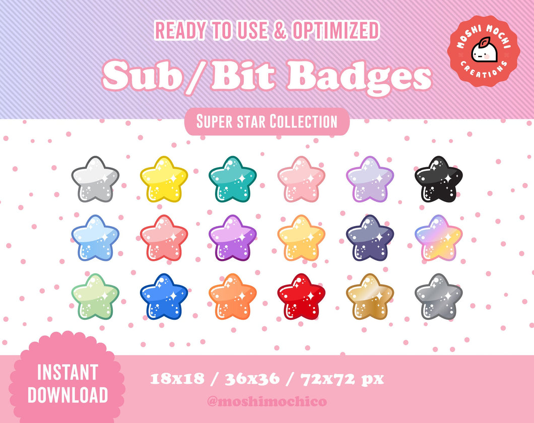 Cute Star Sub Bit Badges For Twitch Art Collectibles Drawing Illustration Stokfella Com