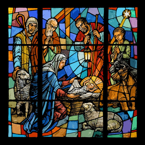 Images de la nativité, la naissance de jésus, symbole de Noël, en vitrail