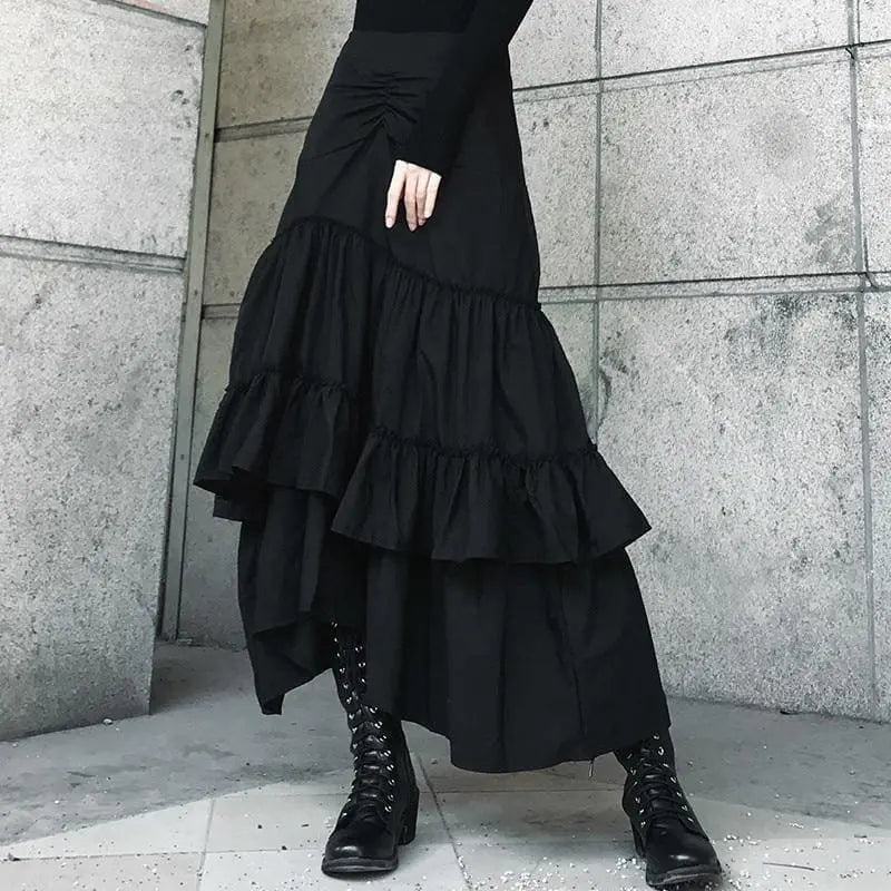 Gothic Irregular Ruffles Long Skirt EG046
