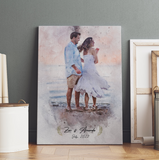 Watercolor Portrait From Photo, Wedding Watercolor Painting, Engagement Canvas Print Gift