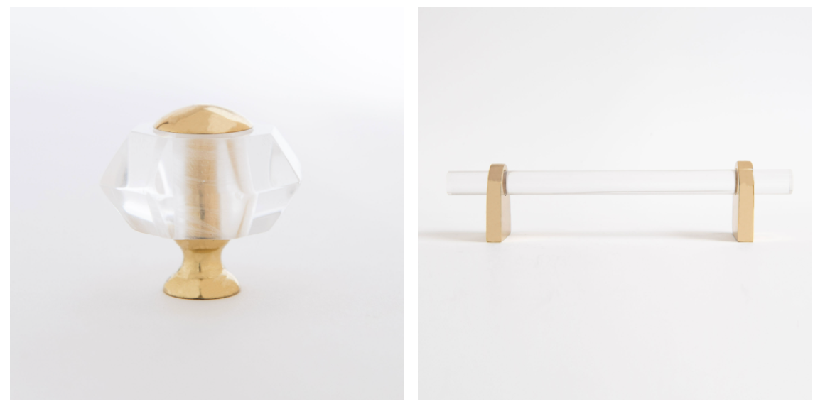 Edgewood Hall Geometric Knob & Wooster Pull in Clear Lucite & Brass