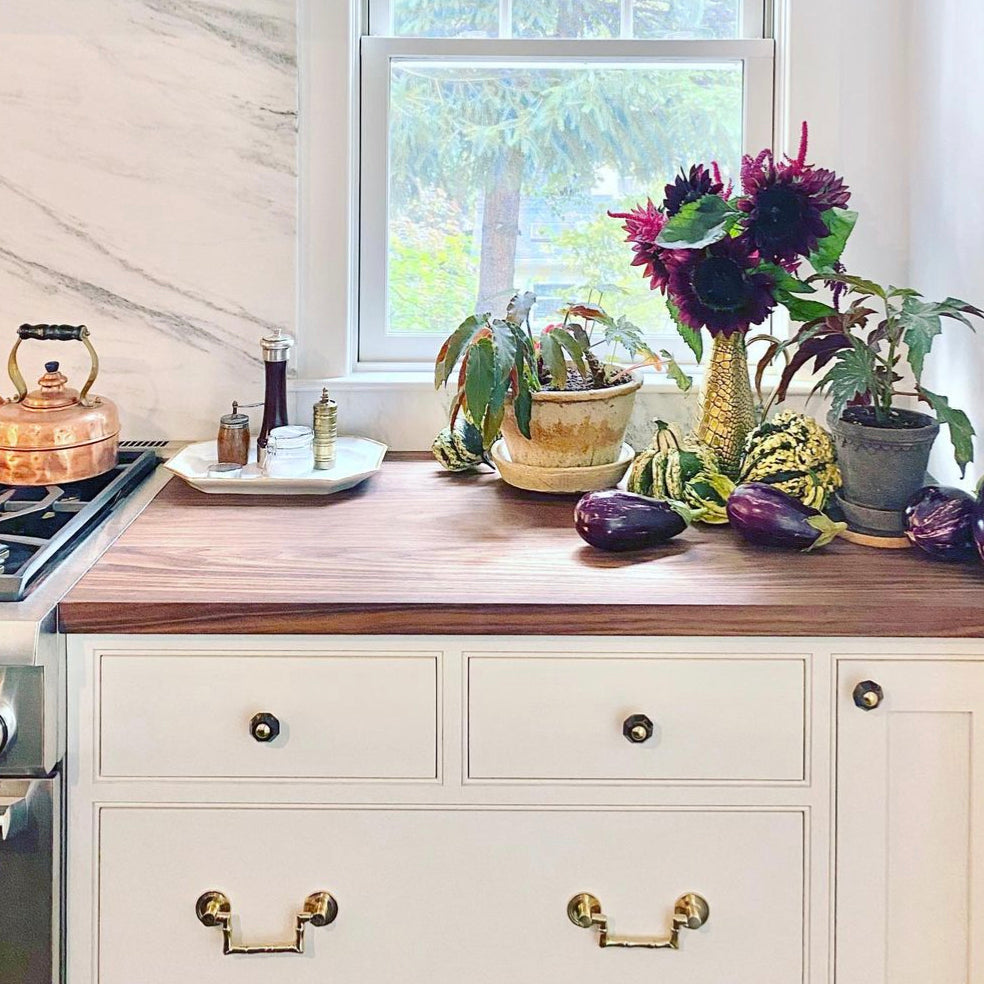 Eddie Ross Kitchen Design with Geometric Knobs & Bamboo Drop Pulls