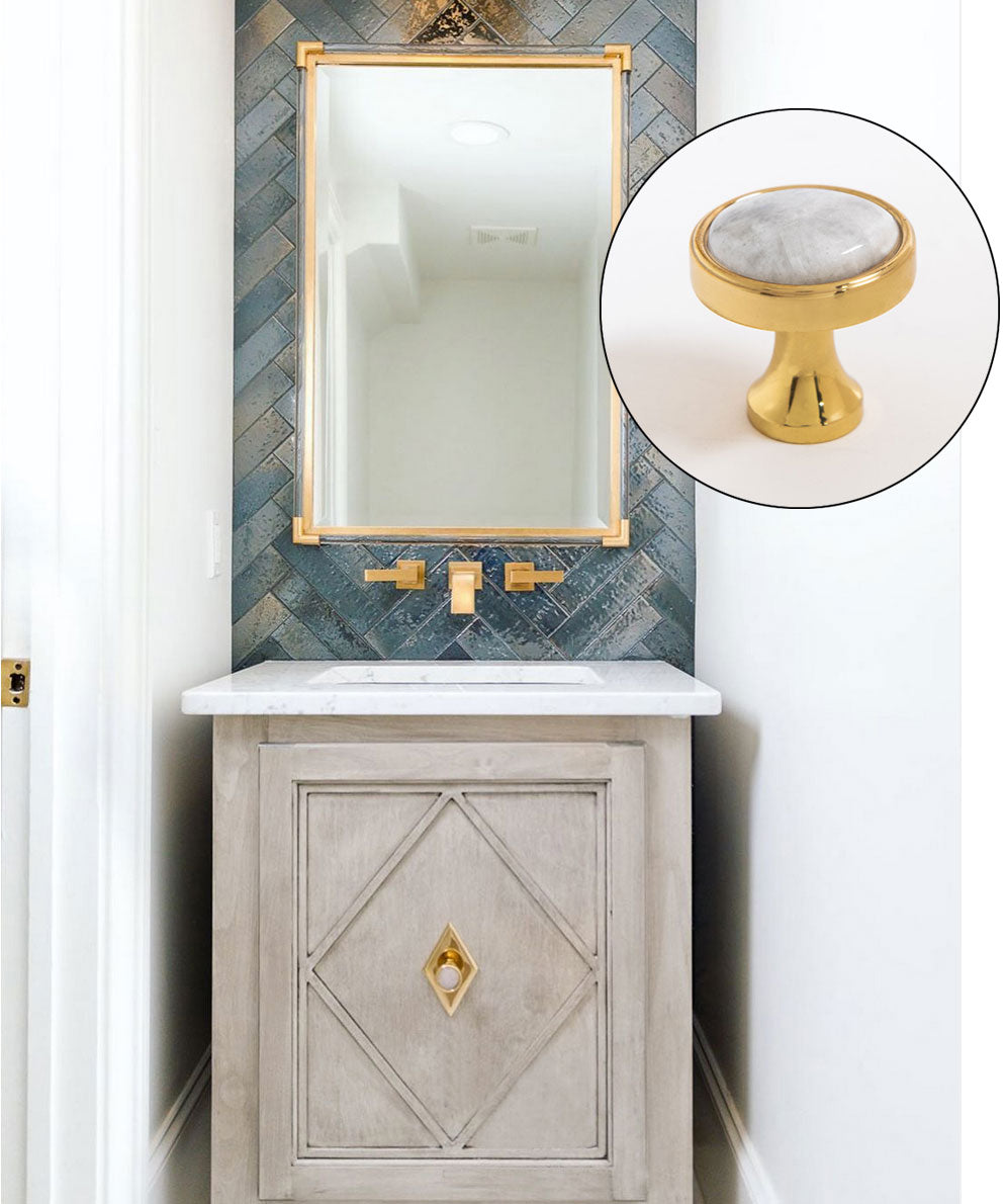 Custom Vanity with Lane Knob in Brass with Moonstone