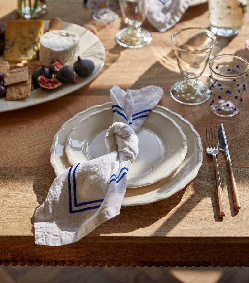 Set of 4 White Linen Napkins with Blue Hem I Once Milano I SHOWROOM