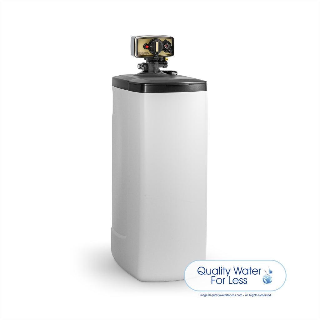 Fleck 5600 Timeclock Water Softener, Low-Profile Cabinet - 32,000 Grain Capacity | Timer Softeners | qualitywaterforless.com