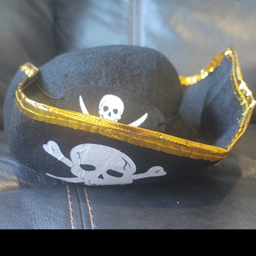 Black Pirate Hat with Gold Trim and matching Eye Patch - Read