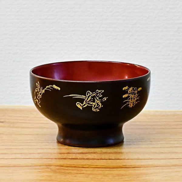 日本工藝堂】 越前漆器碗日月木地呂漆塗內黑| Hanaya
