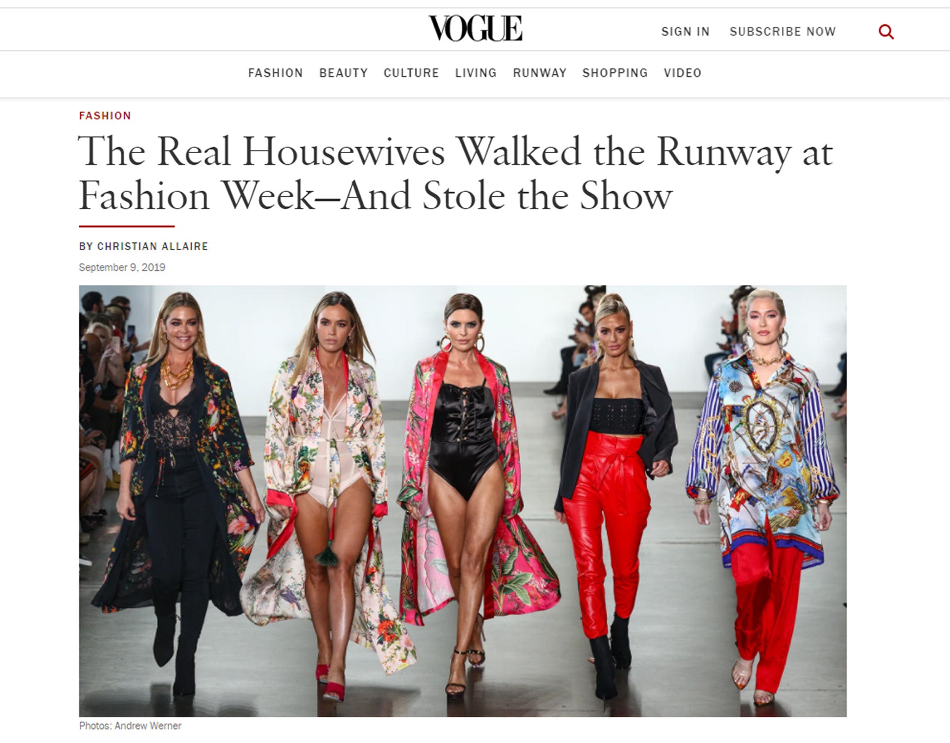 women magazine vogue covers New york fashion week 2020 runway look of designer shahida kyle richards collection