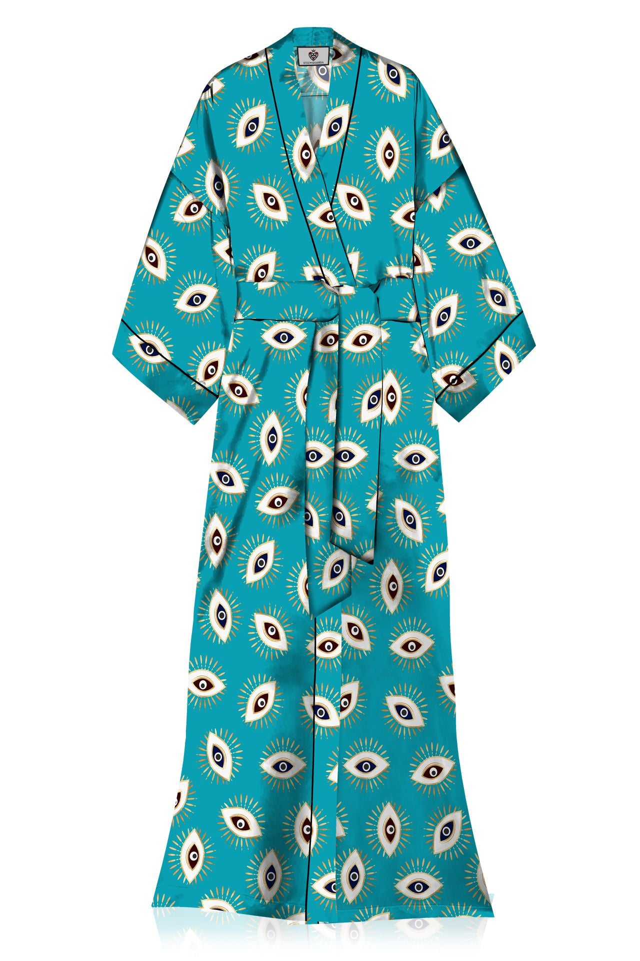 Made with Vegan Silk Long Kimono Robe Dress in Evil Eye Aqua – Kyle x ...