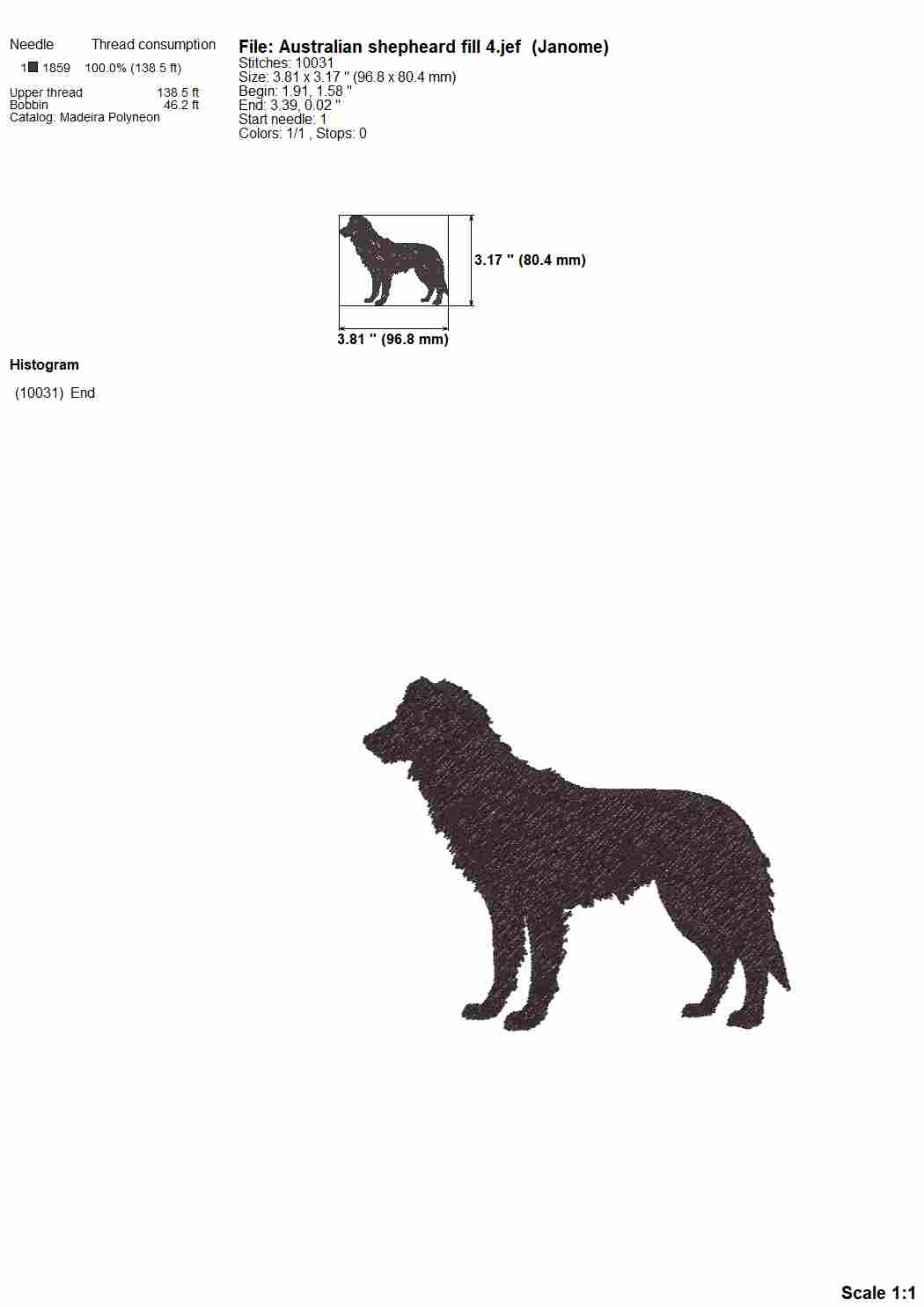Small Australian shepherd machine embroidery design