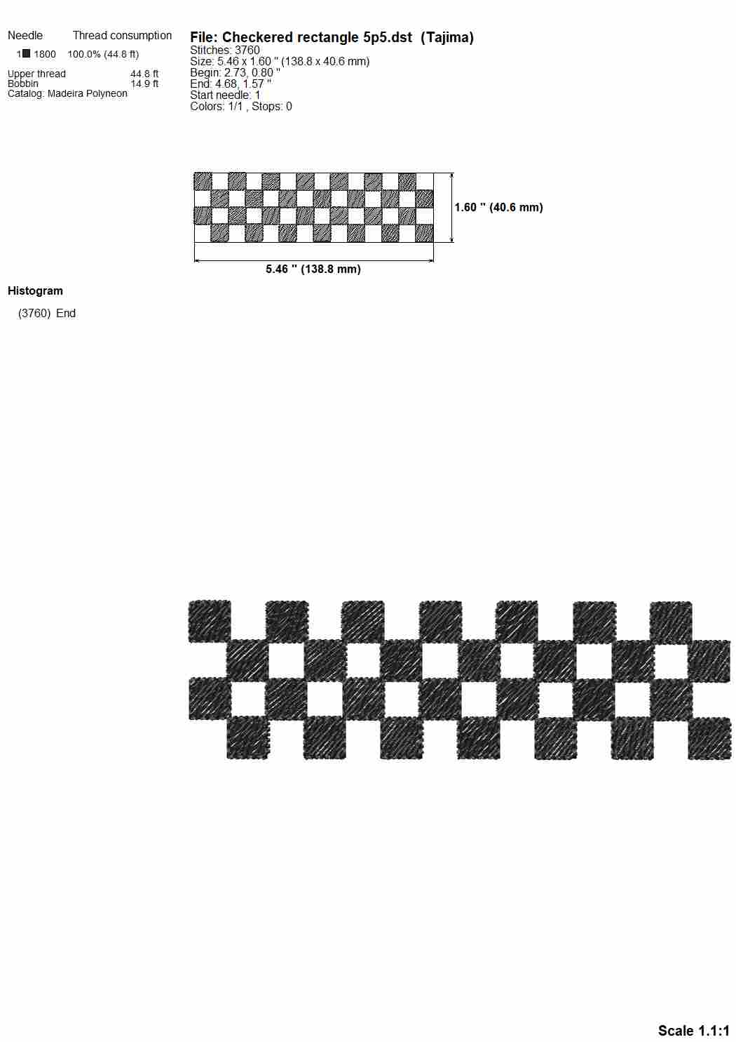 Checkered sketch rectangle machine embroidery design border, 11 sizes, low stitch count