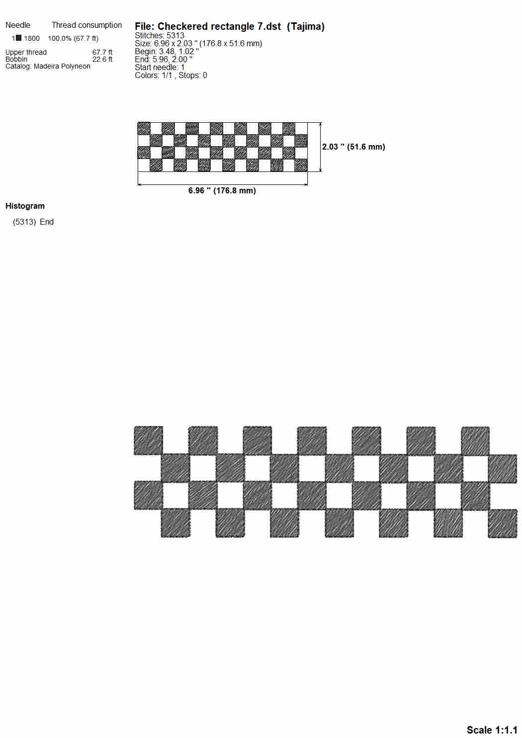 Checkered sketch rectangle machine embroidery design border, 11 sizes, low stitch count