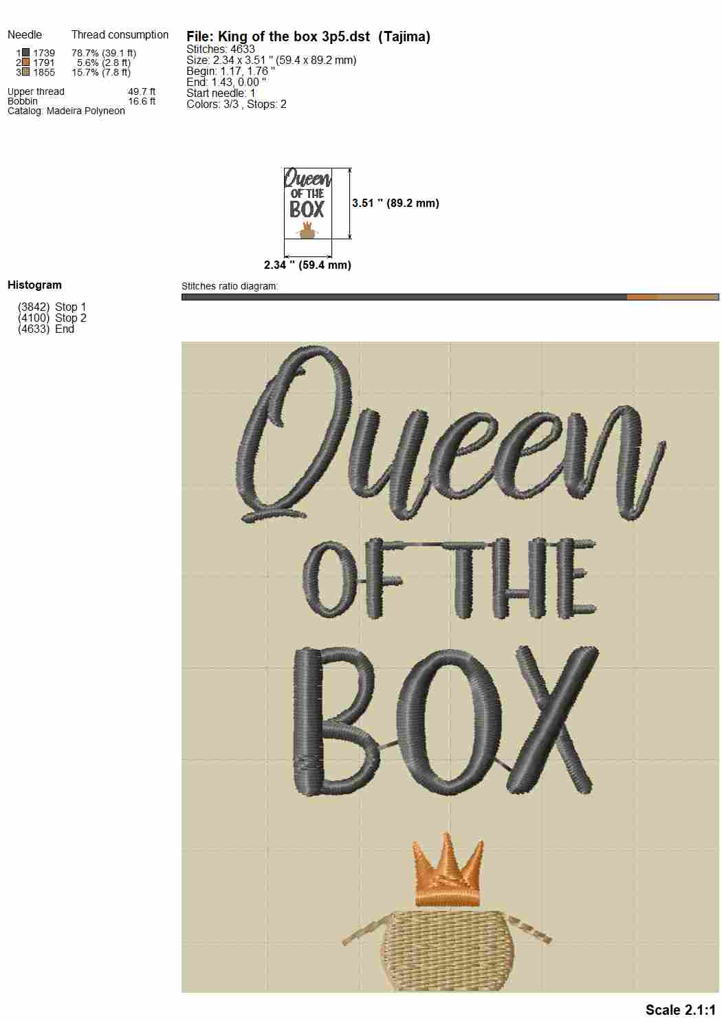 Queen of the box - funny cat machine embroidery design