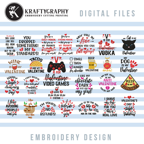 Anti Valentine Embroidery bundle | Sarcastic embroidery designs | Funny Valentine embroidery sayings