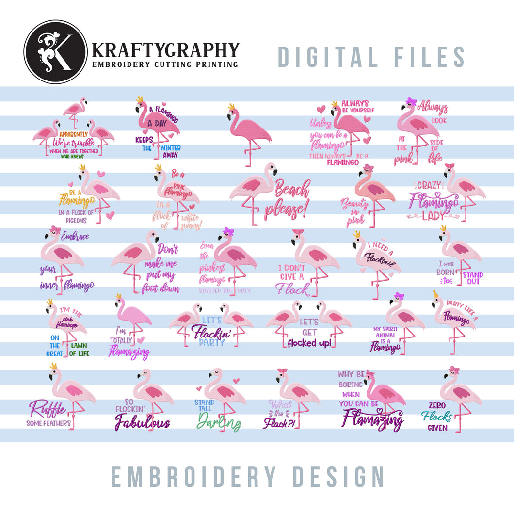 Flamingo Machine Embroidery Designs Bundle, Tropical Embroidery Patterns, Summer Embroidery Dresses, Pink Flamingo Pes Files, Embroidered Flamingo Pillow, Tropical Embroidered Pillow,-Kraftygraphy
