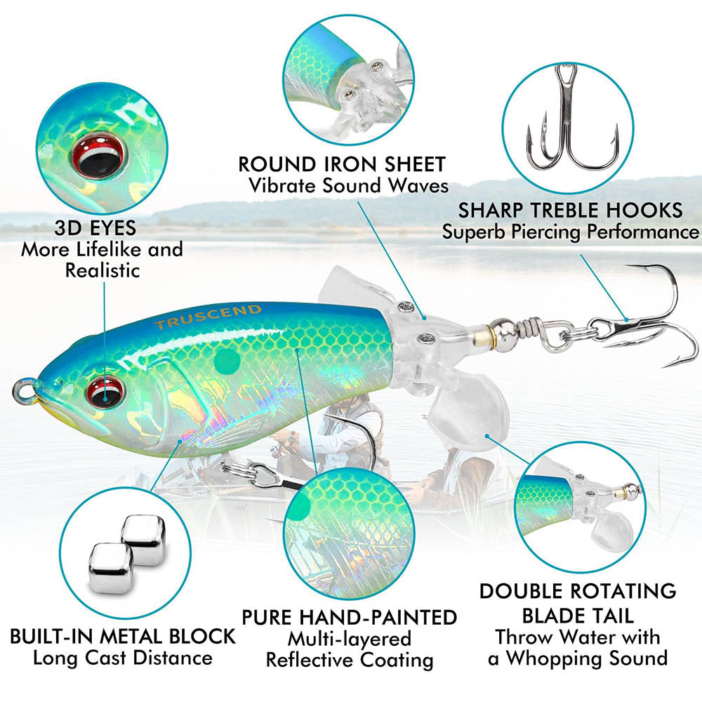 TRUSCEND Topwater Bass Lure Plopper Lure With Double Blade, 45% OFF