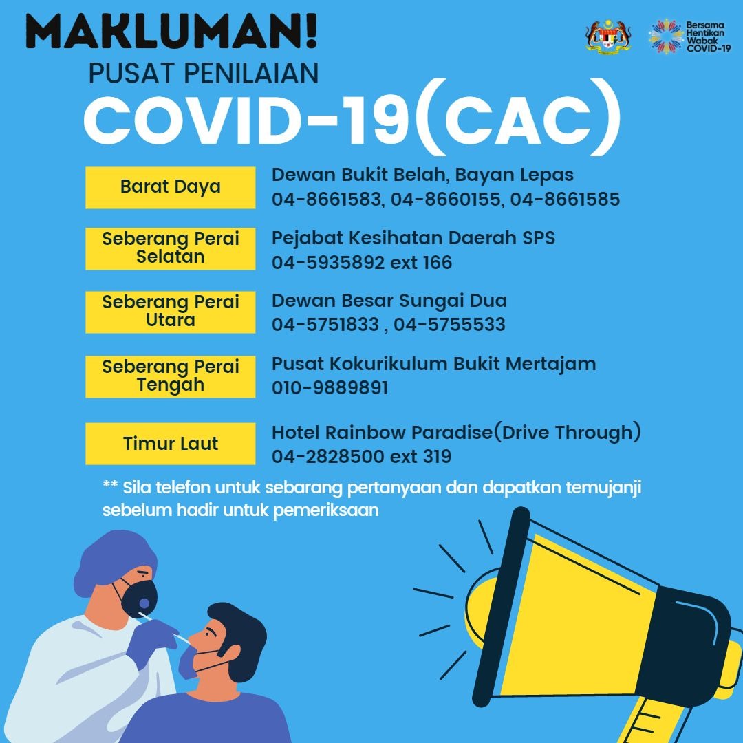 Senarai COVID-19 Assessment Center (CAC) Negeri Pulau Pinang