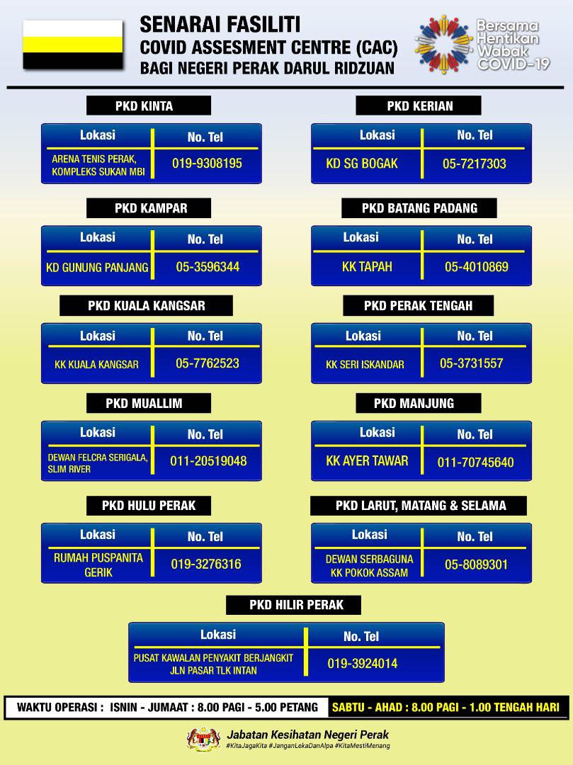 Senarai COVID-19 Assessment Center (CAC) Negeri Perak