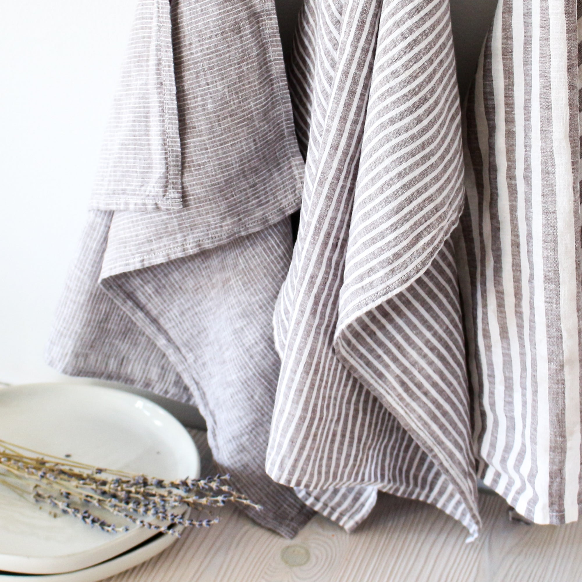 White Waffle Linen Tea Towel Set for Kitchen. Soft Natural Linen