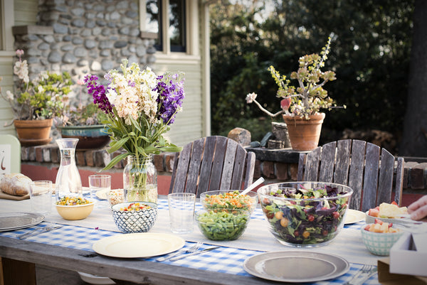 Patio table decor with a table runner