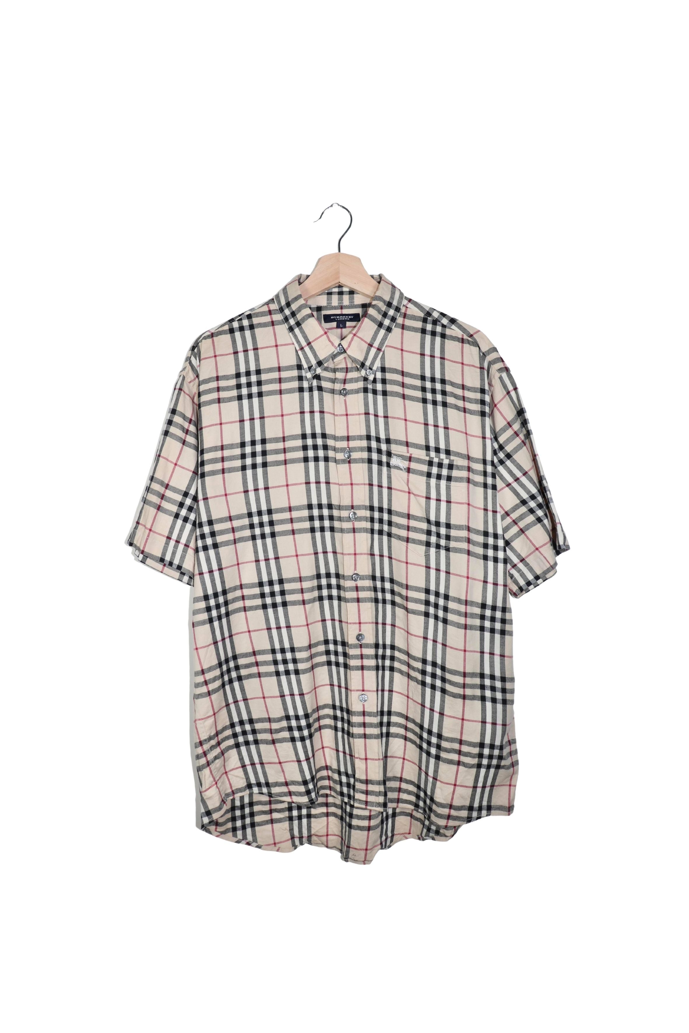 Short-sleeve Check Cotton Poplin Shirt in Archive Beige - Men