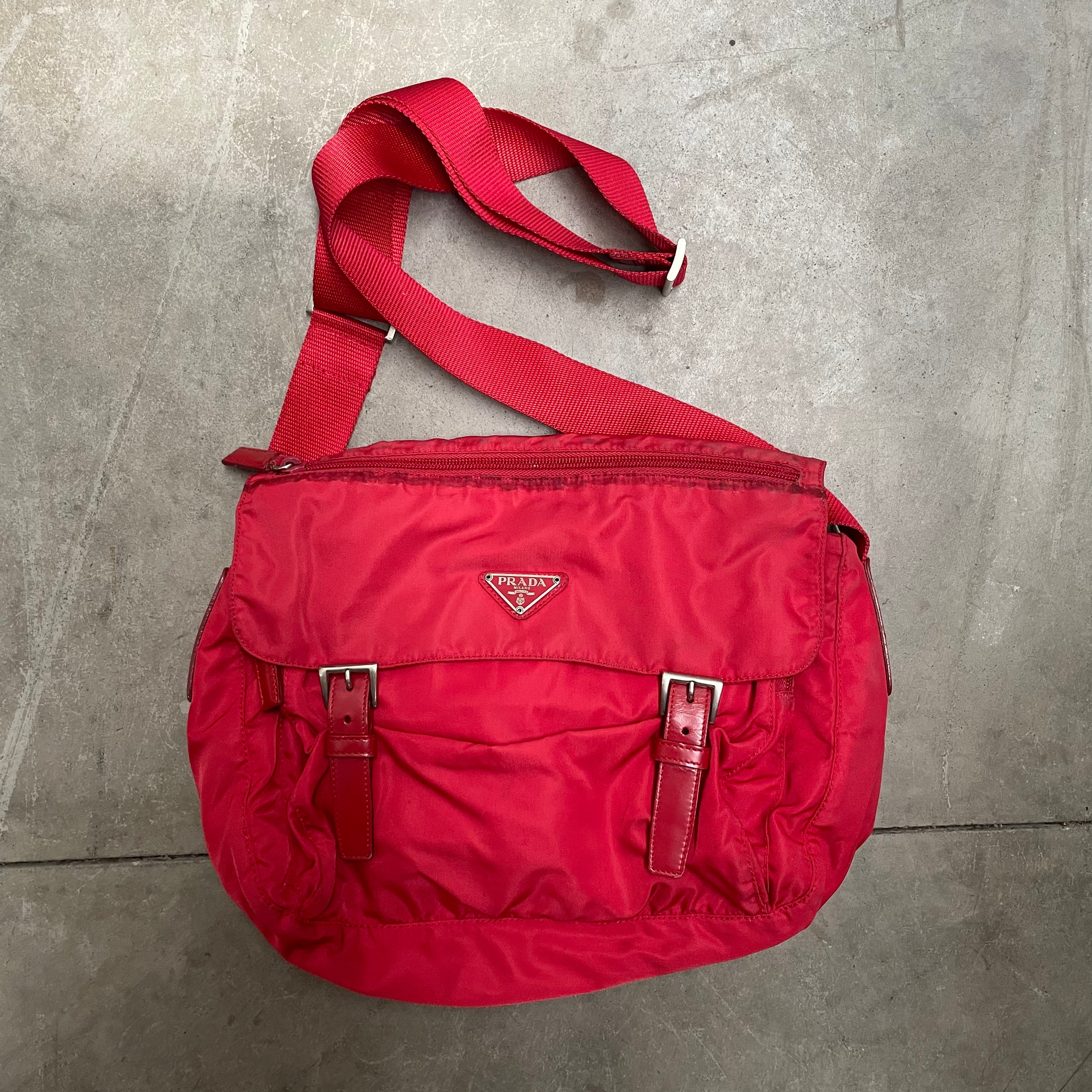 Prada Red Double Strap Messenger Crossbody Bag – Curated by Charbel