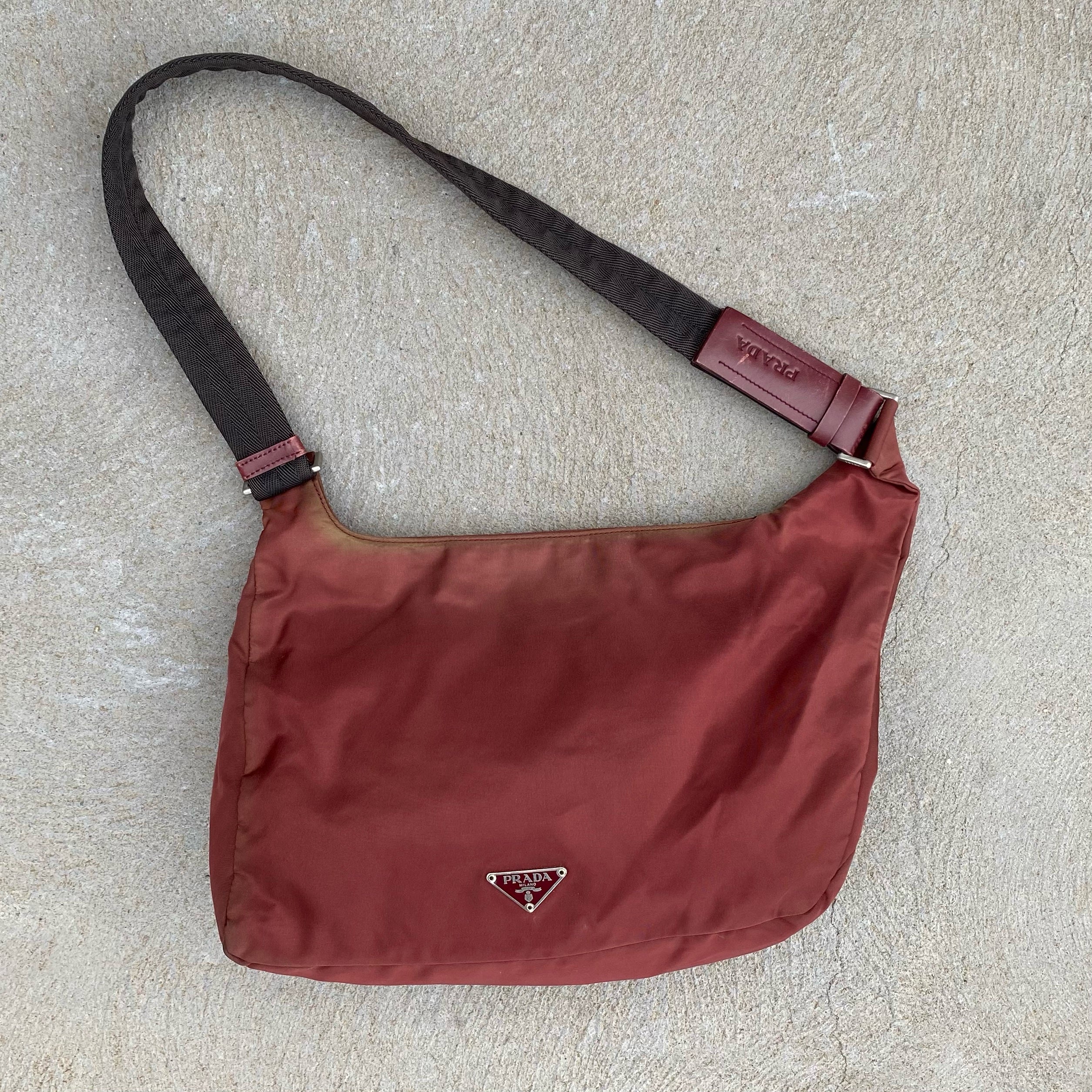Prada Nylon Wine Red Large Multi-Pocket Side Bag – Curated by Charbel