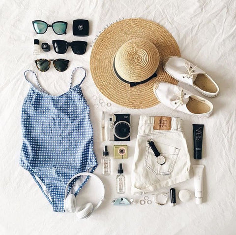 a flat lay of examples for Beach Wear 