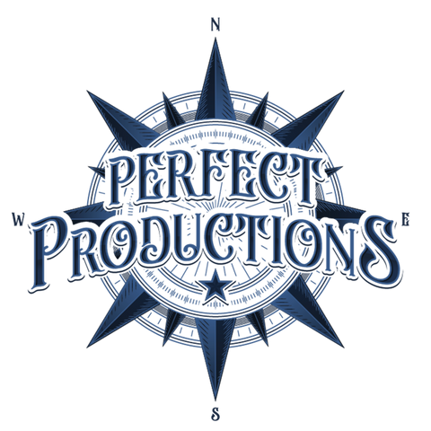 Perfect Productions' logo featuring an elegant and modern design, featuring the company name in bold and stylish fonts