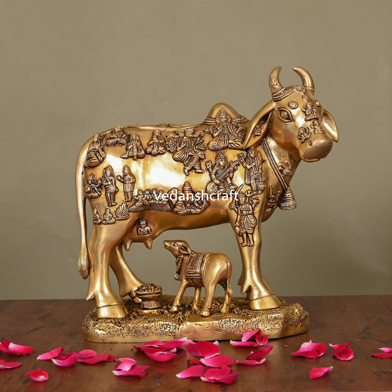 Brass Superfine Cow With Calf Idol (11")