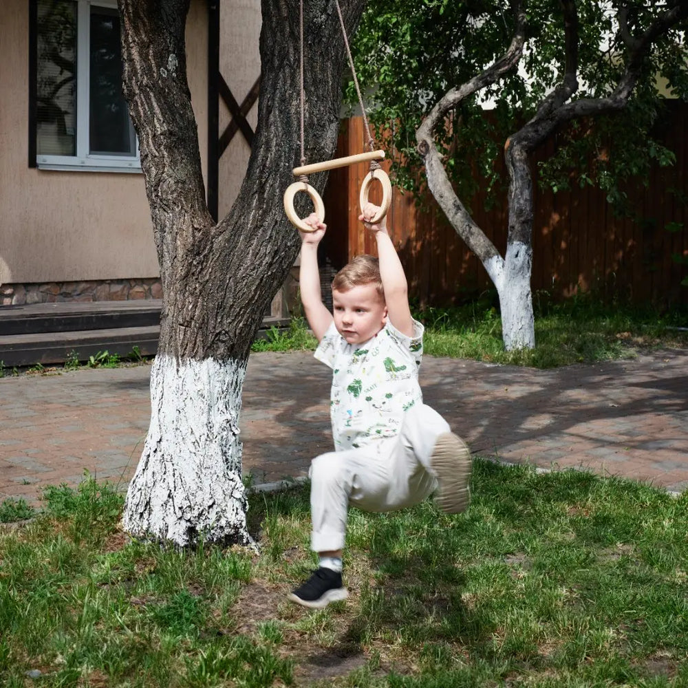 4in1 Swings Set: Rope ladder + Gymnastic rings + Disc swing +