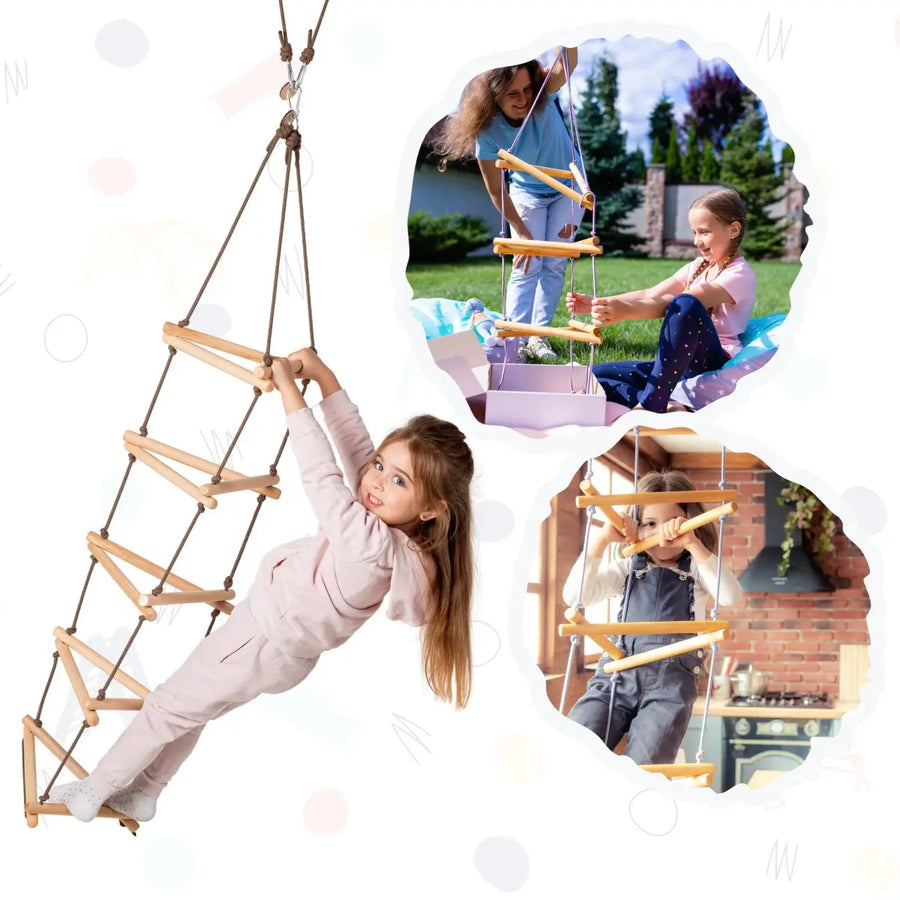 3in1 Swings Set: Rope Ladder + Gymnastic Rings + Disc Rope Swing