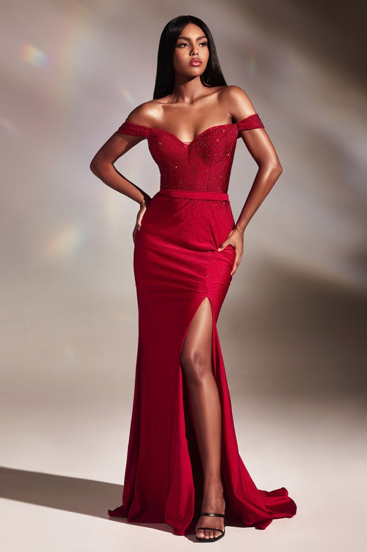 Off Shoulder A-Line Wrap Gown By Ladivine CD878C - Women Evening Formal  Gown - Curves