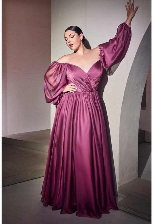in Stock Ladivine CD242 Size 12 Lavender Long Pleated Chiffon A Line Bell Sleeve V Neck Formal Dress Bridesmaid Gown