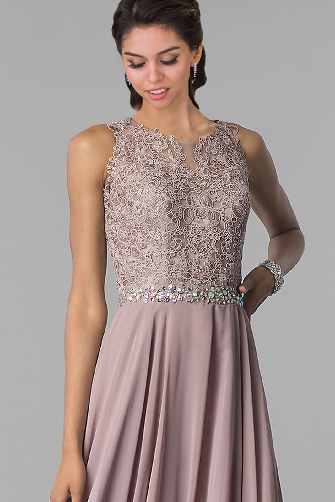 Elizabeth K - GL2417 - Jewel Embellished Lace A-Line Gown - Special Occasion/Curves