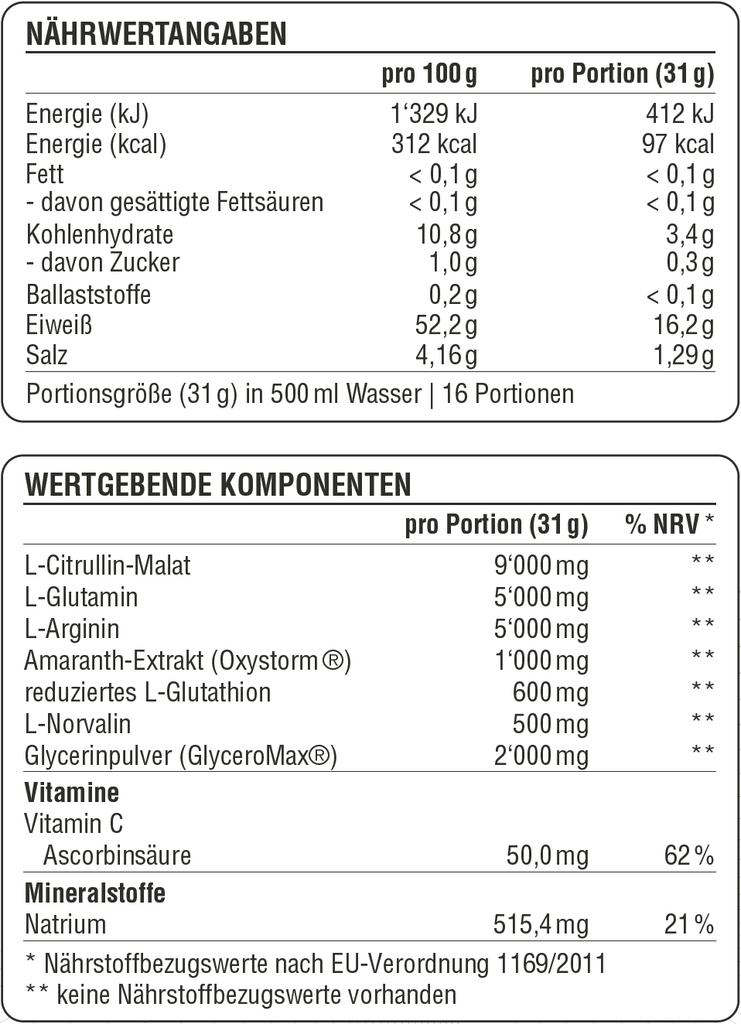 Inhaltsstoffe und Nährwerte für das Produkt Pump Up Pumpbooster