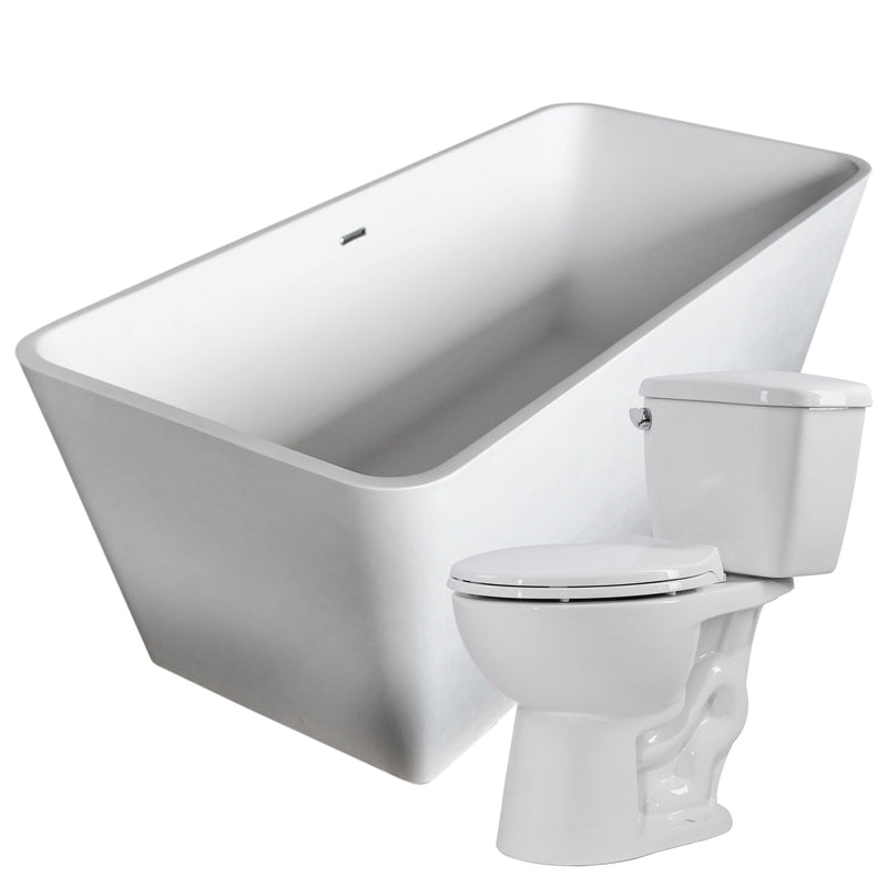 Anzzi FTAZ501-T063 Cenere 58.25 in. Man-Made Stone Soaking Bathtub with Cavalier 2-piece 1.28 GPF Single Flush Toilet (5793053048989)